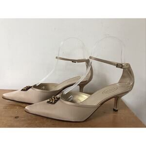 Talbots Womens Leather Tan Jewel Strappy Formal Pointy Toe High Heels 8B 38